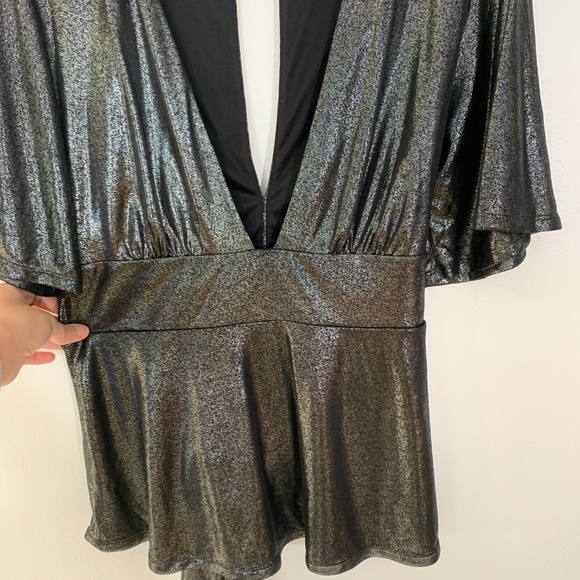 Express Metallic deep Vneck short sleeve blouse - Picture 5 of 8